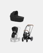 Carucior 2 in 1 Cadru Cărucior pentru Copii e-Priam Chrome Brown + Landou PRIAM Lux Sepia Black Cybex Platinum + Parte Sport Carucior Priam Sepia Black Cybex Platinum