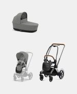 Carucior 2 in 1 Cadru Cărucior pentru Copii e-Priam Chrome Brown + Landou PRIAM Lux Mirage Grey + Parte Sport Carucior Priam Mirage Grey Cybex Platinum - imagine 2