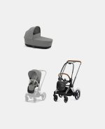 Carucior 2 in 1 Cadru Cărucior pentru Copii e-Priam Chrome Brown + Landou PRIAM Lux Mirage Grey + Parte Sport Carucior Priam Mirage Grey Cybex Platinum