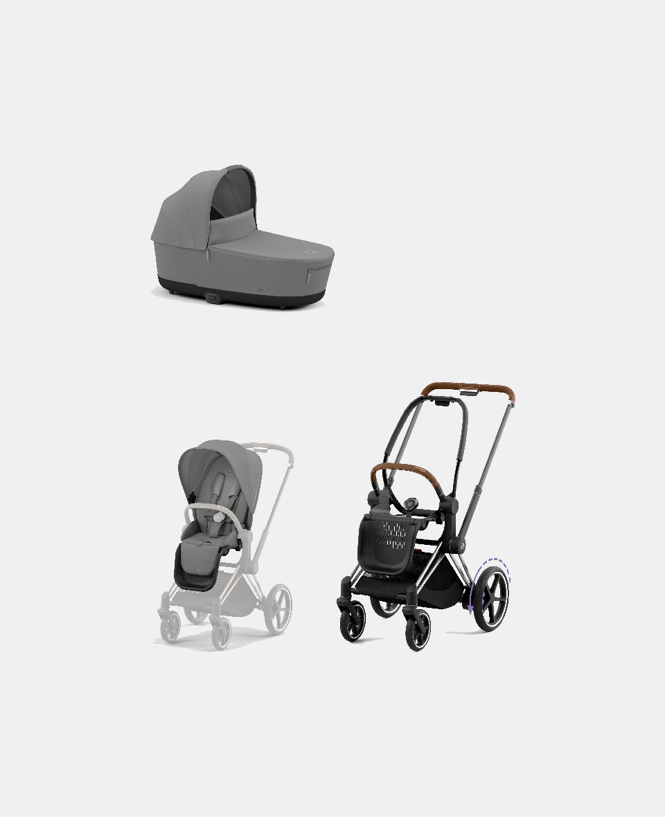521002349-523000809-523000743.jpg Carucior 2 in 1 Cadru Cărucior pentru Copii e-Priam Chrome Brown + Landou PRIAM Lux Mirage Grey + Parte Sport Carucior Priam Mirage Grey Cybex Platinum - imagine 1