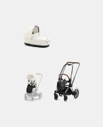 Carucior 2 in 1 Cadru Cărucior pentru Copii e-Priam Chrome Brown + Landou PRIAM Lux Off White + Parte Sport Carucior Priam Off White Cybex Platinum