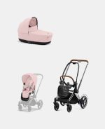 Carucior 2 in 1 Cadru Cărucior pentru Copii e-Priam Chrome Brown + Landou PRIAM Lux Peach Pink Cybex Platinum + Parte Sport Carucior Priam Peach Pink - imagine 2