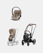 Carucior 2 in 1 Cadru Cărucior pentru Copii e-Priam Chrome Brown + Parte Sport Carucior Priam Cozy Beige + Scoică Auto pentru Copii Cloud T i-Size Plus Cozy Beige Cybex Platinum Cybex Platinum - imagine 2