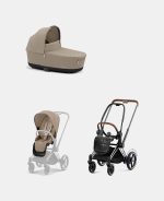 Carucior 2 in 1 Cadru Cărucior pentru Copii e-Priam Chrome Brown + Landou PRIAM Lux Cozy Beige + Parte Sport Carucior Priam Cozy Beige Cybex Platinum - imagine 2