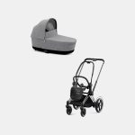 Carucior Nou Nascut Electric E-Priam: Cadru Cărucior pentru Copii e-Priam Chrome Black + Landou PRIAM Lux Manhattan Grey Plus Cybex Platinum