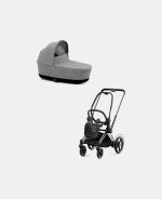 Carucior Nou Nascut Electric E-Priam: Cadru Cărucior pentru Copii e-Priam Chrome Black + Landou PRIAM Lux Manhattan Grey Plus Cybex Platinum