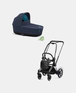 Carucior Nou Nascut Electric E-Priam: Cadru Cărucior pentru Copii e-Priam Chrome Black + Landou PRIAM Lux Dark Navy Cybex Platinum - imagine 2