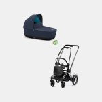 Carucior Nou Nascut Electric E-Priam: Cadru Cărucior pentru Copii e-Priam Chrome Black + Landou PRIAM Lux Dark Navy Cybex Platinum