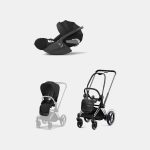 Carucior 2 in 1 Cadru Cărucior pentru Copii e-Priam Chrome Black + Parte Sport Carucior Priam Sepia Black + Scoică Auto pentru Copii Cloud T i-Size Comfort Sephia Black Cybex Platinum  Cybex Platinum