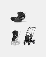Carucior 2 in 1 Cadru Cărucior pentru Copii e-Priam Chrome Black + Parte Sport Carucior Priam Sepia Black + Scoică Auto pentru Copii Cloud T i-Size Comfort Sephia Black Cybex Platinum  Cybex Platinum