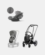 Carucior 2 in 1 Cadru Cărucior pentru Copii e-Priam Chrome Black + Parte Sport Carucior Priam Mirage Grey + Scoică Auto pentru Copii Cloud T i-Size Plus Mirage Grey Cybex Platinum - imagine 2