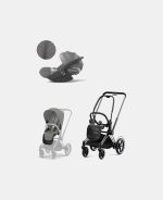 Carucior 2 in 1 Cadru Cărucior pentru Copii e-Priam Chrome Black + Parte Sport Carucior Priam Mirage Grey + Scoică Auto pentru Copii Cloud T i-Size Plus Mirage Grey Cybex Platinum