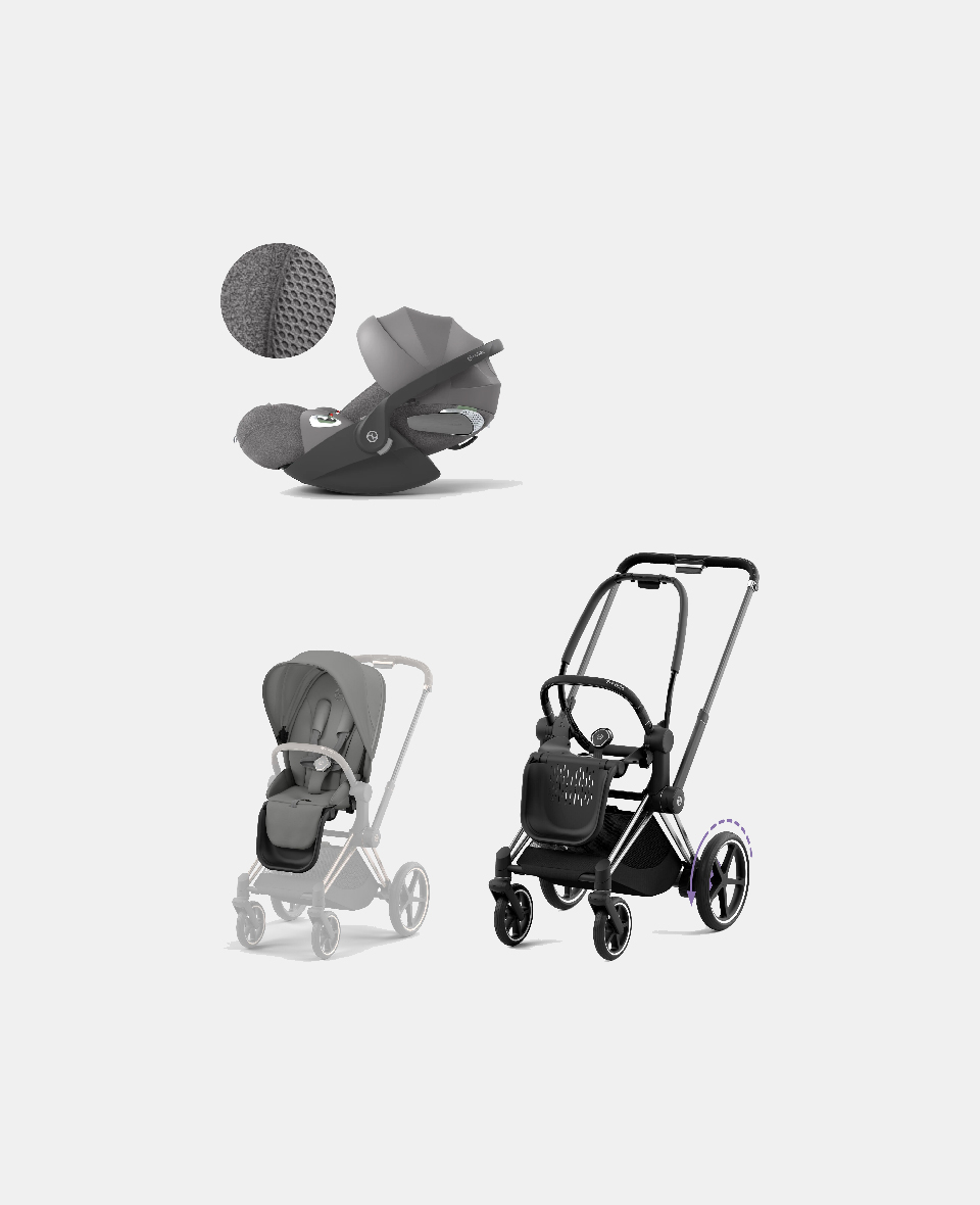 521002357-523000743-523000238.jpg Carucior 2 in 1 Cadru Cărucior pentru Copii e-Priam Chrome Black + Parte Sport Carucior Priam Mirage Grey + Scoică Auto pentru Copii Cloud T i-Size Plus Mirage Grey Cybex Platinum - imagine 1