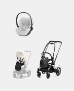 Carucior 2 in 1 Cadru Cărucior pentru Copii e-Priam Chrome Black + Parte Sport Carucior Priam Off White + Scoică Auto pentru Copii Cloud T i-Size Plus Platinum White Cybex Platinum - imagine 2