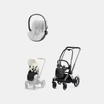 Carucior 2 in 1 Cadru Cărucior pentru Copii e-Priam Chrome Black + Parte Sport Carucior Priam Off White + Scoică Auto pentru Copii Cloud T i-Size Plus Platinum White Cybex Platinum