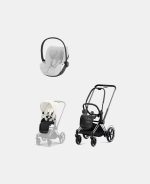 Carucior 2 in 1 Cadru Cărucior pentru Copii e-Priam Chrome Black + Parte Sport Carucior Priam Off White + Scoică Auto pentru Copii Cloud T i-Size Plus Platinum White Cybex Platinum