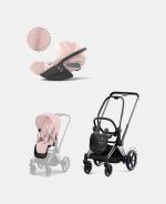 Carucior 2 in 1 Cadru Cărucior pentru Copii e-Priam Chrome Black + Parte Sport Carucior Priam Peach Pink + Scoică Auto pentru Copii Cloud T i-Size Plus Peach Pink Cybex Platinum - imagine 2