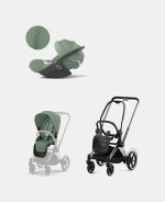 Carucior 2 in 1 Cadru Cărucior pentru Copii e-Priam Chrome Black + Parte Sport Carucior Priam Leaf Green + Scoică Auto pentru Copii Cloud T i-Size Plus Leaf Green Cybex Platinum - imagine 2