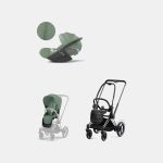 Carucior 2 in 1 Cadru Cărucior pentru Copii e-Priam Chrome Black + Parte Sport Carucior Priam Leaf Green + Scoică Auto pentru Copii Cloud T i-Size Plus Leaf Green Cybex Platinum