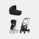 Carucior 2 in 1 Cadru Cărucior pentru Copii e-Priam Chrome Black + Landou PRIAM Lux Sepia Black + Parte Sport Carucior Priam Sepia Black Cybex Platinum