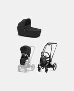 Carucior 2 in 1 Cadru Cărucior pentru Copii e-Priam Chrome Black + Landou PRIAM Lux Sepia Black + Parte Sport Carucior Priam Sepia Black Cybex Platinum