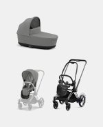 Carucior 2 in 1 Cadru Cărucior pentru Copii e-Priam Chrome Black + Landou PRIAM Lux Mirage Grey + Parte Sport Carucior Priam Mirage Grey Cybex Platinum - imagine 2
