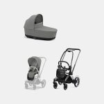 Carucior 2 in 1 Cadru Cărucior pentru Copii e-Priam Chrome Black + Landou PRIAM Lux Mirage Grey + Parte Sport Carucior Priam Mirage Grey Cybex Platinum