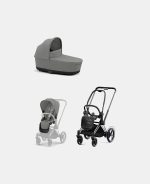 Carucior 2 in 1 Cadru Cărucior pentru Copii e-Priam Chrome Black + Landou PRIAM Lux Mirage Grey + Parte Sport Carucior Priam Mirage Grey Cybex Platinum