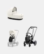 Carucior 2 in 1 Cadru Cărucior pentru Copii e-Priam Chrome Black + Landou PRIAM Lux Off White + Parte Sport Carucior Priam Off White Cybex Platinum - imagine 2