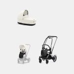 Carucior 2 in 1 Cadru Cărucior pentru Copii e-Priam Chrome Black + Landou PRIAM Lux Off White + Parte Sport Carucior Priam Off White Cybex Platinum
