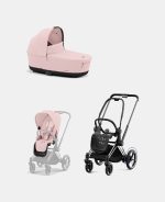 Carucior 2 in 1 Cadru Cărucior pentru Copii e-Priam Chrome Black + Landou PRIAM Lux Peach Pink + Parte Sport Carucior Priam Peach Pink Cybex Platinum - imagine 2