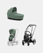 Carucior 2 in 1 Cadru Cărucior pentru Copii e-Priam Chrome Black + Landou PRIAM Lux Leaf Green + Parte Sport Carucior Priam Leaf Green Cybex Platinum - imagine 2