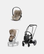 Carucior 2 in 1 Cadru Cărucior pentru Copii e-Priam Chrome Black + Parte Sport Carucior Priam Cozy Beige + Scoică Auto pentru Copii Cloud T i-Size Plus Cozy Beige Cybex Platinum Cybex Platinum - imagine 2