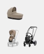 Carucior 2 in 1 Cadru Cărucior pentru Copii e-Priam Chrome Black + Landou PRIAM Lux Cozy Beige + Parte Sport Carucior Priam Cozy Beige Cybex Platinum - imagine 2