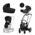 Carucior 3 in 1 Cadru Cărucior pentru Copii e-Priam Matt + Parte Sport Carucior Priam Sepia Black + Landou PRIAM Lux Sepia Black + Scoică Auto pentru Copii Cloud T i-Size Plus Sephia Black Cybex Platinum