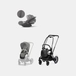 Carucior 2 in 1 Cadru Cărucior pentru Copii e-Priam Matt + Parte Sport Carucior Priam Mirage Grey + Scoică Auto pentru Copii Cloud T i-Size Plus Mirage Grey Cybex Platinum Cybex Platinum