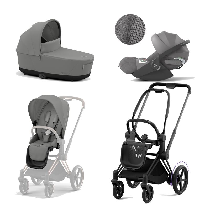 521002365-523000743-523000809-523000238.jpg Carucior 3 in 1 Cadru Cărucior pentru Copii e-Priam Matt + Parte Sport Carucior Priam Mirage Grey + Landou PRIAM Lux Mirage Grey + Scoică Auto pentru Copii Cloud T i-Size Plus Mirage Grey Cybex Platinum - imagine 1