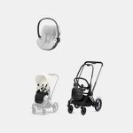 Carucior 2 in 1 Cadru Cărucior pentru Copii e-Priam Matt + Parte Sport Carucior Priam Off White + Scoică Auto pentru Copii Cloud T i-Size Plus Platinum White Cybex Platinum Cybex Platinum