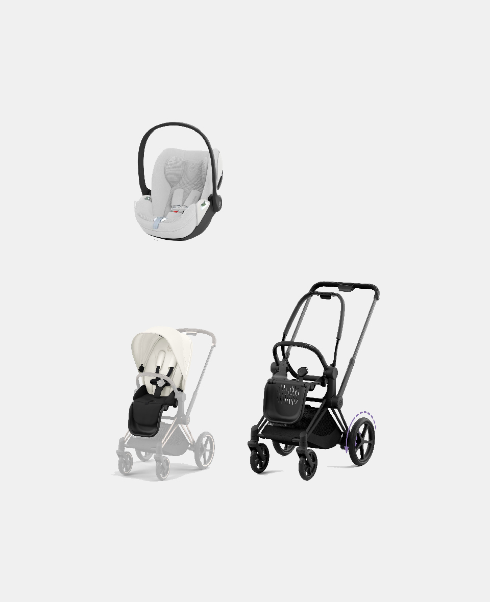521002365-523000753-523000244.jpg Carucior 2 in 1 Cadru Cărucior pentru Copii e-Priam Matt + Parte Sport Carucior Priam Off White + Scoică Auto pentru Copii Cloud T i-Size Plus Platinum White Cybex Platinum Cybex Platinum - imagine 1