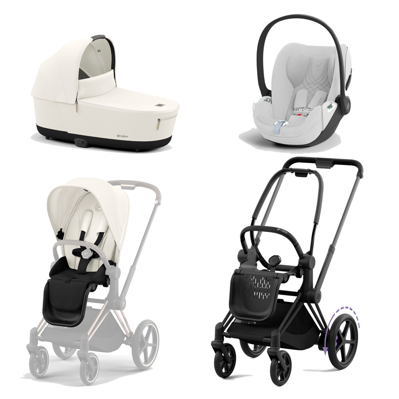 521002365-523000753-523000819-523000244.jpg Carucior 3 in 1 Cadru Cărucior pentru Copii e-Priam Matt + Parte Sport Carucior Priam Off White + Landou PRIAM Lux Off White + Scoică Auto pentru Copii Cloud T i-Size Plus Platinum White Cybex Platinum - imagine 1