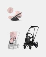 Carucior 2 in 1 Cadru Cărucior pentru Copii e-Priam Matt + Parte Sport Carucior Priam Peach Pink + Scoică Auto pentru Copii Cloud T i-Size Plus Peach Pink Cybex Platinum Cybex Platinum - imagine 2