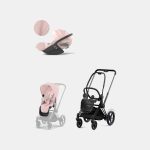 Carucior 2 in 1 Cadru Cărucior pentru Copii e-Priam Matt + Parte Sport Carucior Priam Peach Pink + Scoică Auto pentru Copii Cloud T i-Size Plus Peach Pink Cybex Platinum Cybex Platinum