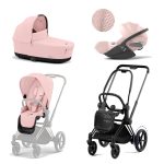 Carucior 3 in 1 Cadru Cărucior pentru Copii e-Priam Matt + Parte Sport Carucior Priam Peach Pink + Landou PRIAM Lux Peach Pink + Scoică Auto pentru Copii Cloud T i-Size Plus Peach Pink Cybex Platinum