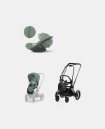 Carucior 2 in 1 Cadru Cărucior pentru Copii e-Priam Matt + Parte Sport Carucior Priam Leaf Green + Scoică Auto pentru Copii Cloud T i-Size Plus Leaf Green Cybex Platinum