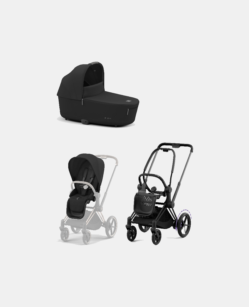 521002365-523000799-523000733.jpg Carucior 2 in 1 Cadru Cărucior pentru Copii e-Priam Matt Black + Landou PRIAM Lux Sepia Black + Parte Sport Carucior Priam Sepia Black Cybex Platinum - imagine 1