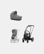 Carucior 2 in 1 Cadru Cărucior pentru Copii e-Priam Matt Black + Landou PRIAM Lux Mirage Grey + Parte Sport Carucior Priam Mirage Grey Cybex Platinum