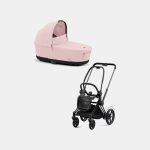 Carucior Nou Nascut Electric E-Priam: Cadru Cărucior pentru Copii e-Priam Matt Cybex + Landou PRIAM Lux Peach Pink Cybex Platinum