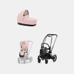 Carucior  2 in 1 Cadru Cărucior pentru Copii e-Priam Matt Black + Landou PRIAM Lux Peach Pink + Parte Sport Carucior Priam Peach Pink Cybex Platinum