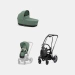 Carucior 2 in 1 Cadru Cărucior pentru Copii e-Priam Matt Black + Landou PRIAM Lux Leaf Green + Parte Sport Carucior Priam Leaf Green Cybex Platinum