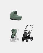 Carucior 2 in 1 Cadru Cărucior pentru Copii e-Priam Matt + Landou PRIAM Lux Leaf Green + Parte Sport Carucior Priam Leaf Green Cybex Platinum